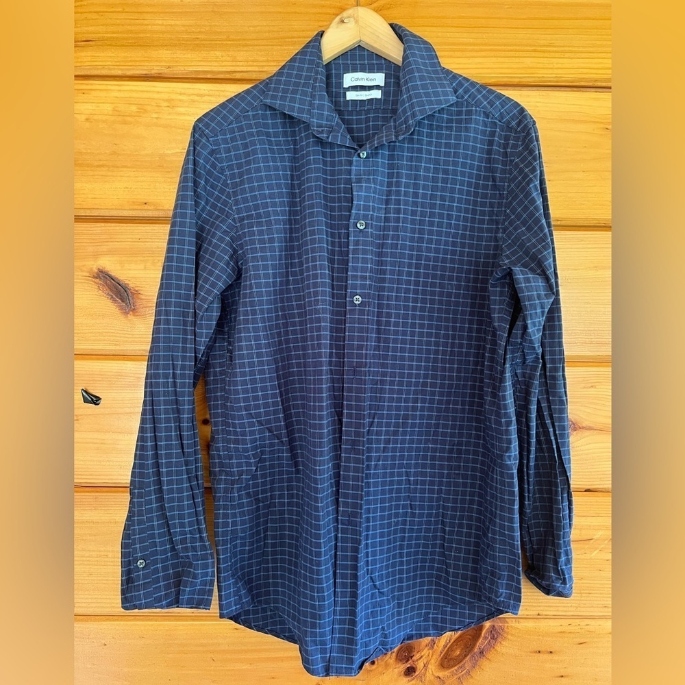 Calvin Klein Slim Fit Stretch Large 16 34/35 Button Down Long Sleeve men Shirt